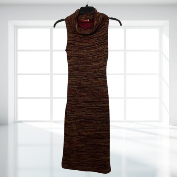 Ruby Rox XS Earthtone Striped Cowl Neck Bodycon Sheath Knit Dress - Picture 2 of 13